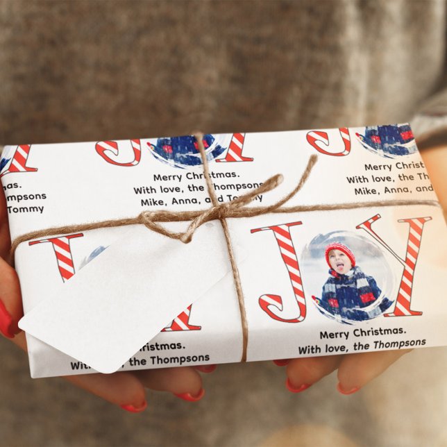 Papier Cadeau Joie photo Noël Joie Typographie personnalisée (Christmas photo "joy" typography custom wrapping paper roll.)