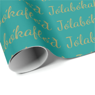 Papier Cadeau Jólabókaflóð Turquoise Livre de Noël Inondation