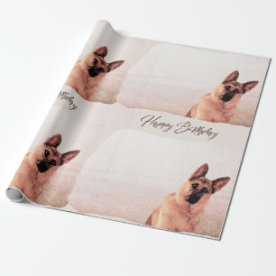 Papier Cadeau Joli anniversaire de berger allemand d'aquarelle