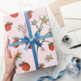 Papier Cadeau Joli Anniversaire Fleur de Fraise Sucrée