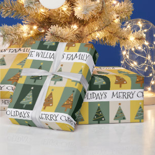 Papier Cadeau Joli arbre de Noël Sage vert personnalisé