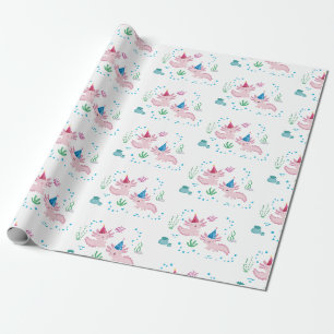 Papier Cadeau Joli Axolotl Anniversaire Blanc