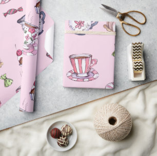 Papier Cadeau Joli Baby shower Teup & Cupcakes Rose