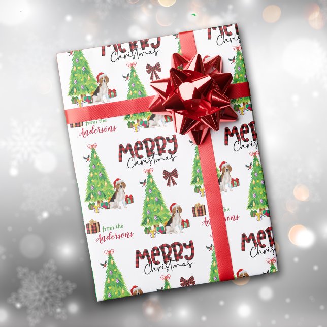 Papier Cadeau Joli Beagle, oiseau et sapin de Noël (Créateur téléchargé)
