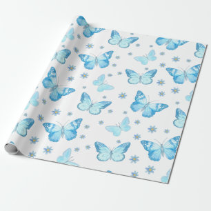 Papier Cadeau Joli Bébé Bleu Papillon Floral Design