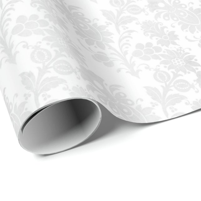 Papier Cadeau Joli blanc Damask Floral Print (Coin rond)