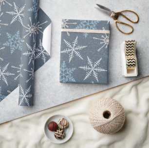 Papier Cadeau Joli bleu blanc Flocon de neige Motif Noël