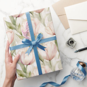 Papier Cadeau Joli Blush Crème rose Tulips Floral Mariage