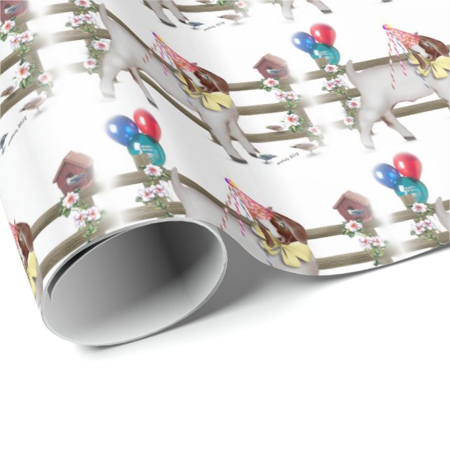 Papier Cadeau Joli Boer Chèvre Enfant Anniversaire (Coin rond)