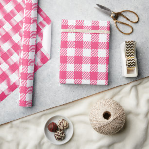 Papier Cadeau Joli Bonbon Pink Et Blanc Buffalo Plaid