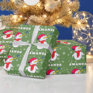 Papier Cadeau Joli bonhomme de neige avec flocons de neige Enfan