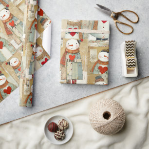 Papier Cadeau Joli Bonhomme de Neige Fantaisiste Amour pour la T