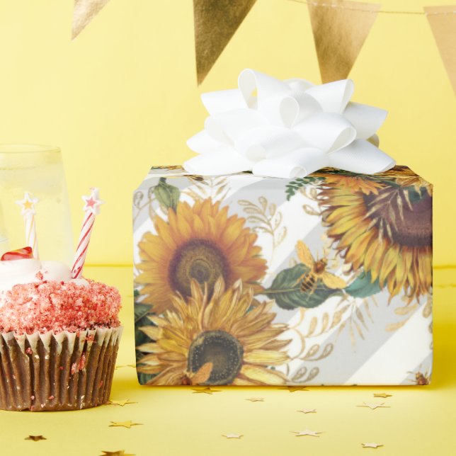 Papier Cadeau Joli Bouquet de tournesol jaune abeilles (Fête d'anniversaire)