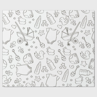Papier Cadeau Joli cadeau baby shower doodé noir & blanc design