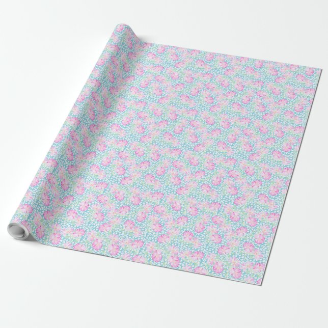 Papier Cadeau Joli Cadeau Roses Roses Roses Roses, Papillons Bla (Déroulé)