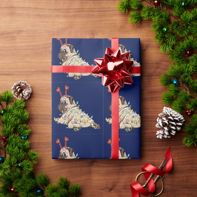 Papier Cadeau Joli Carlin chien Noël (Cadeau de vacances)