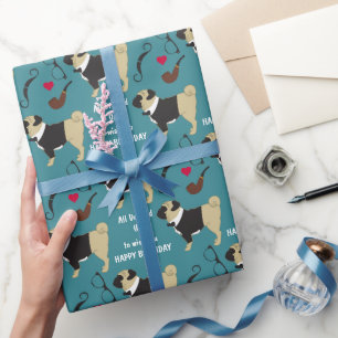 Papier Cadeau Joli Carlin habillé Anniversaire