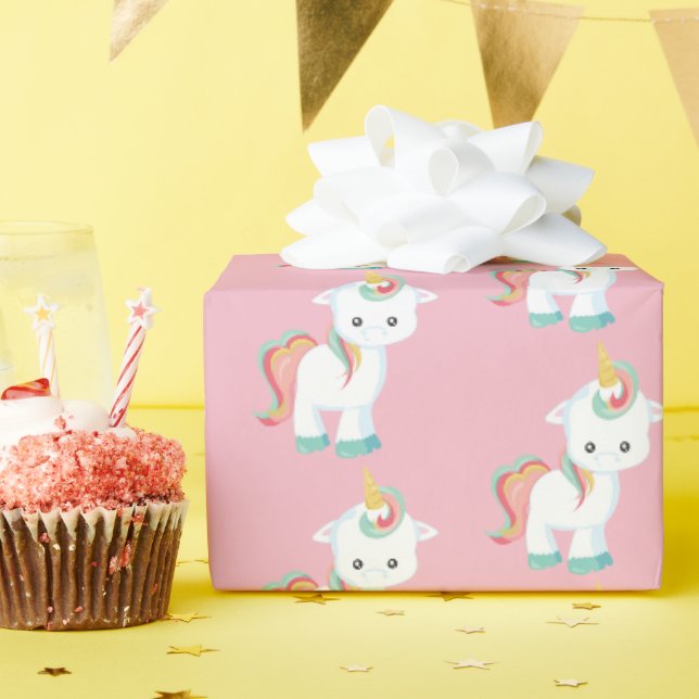 Papier Cadeau Joli carrelage bébé licorne motif enveloppement de (Fête d'anniversaire)