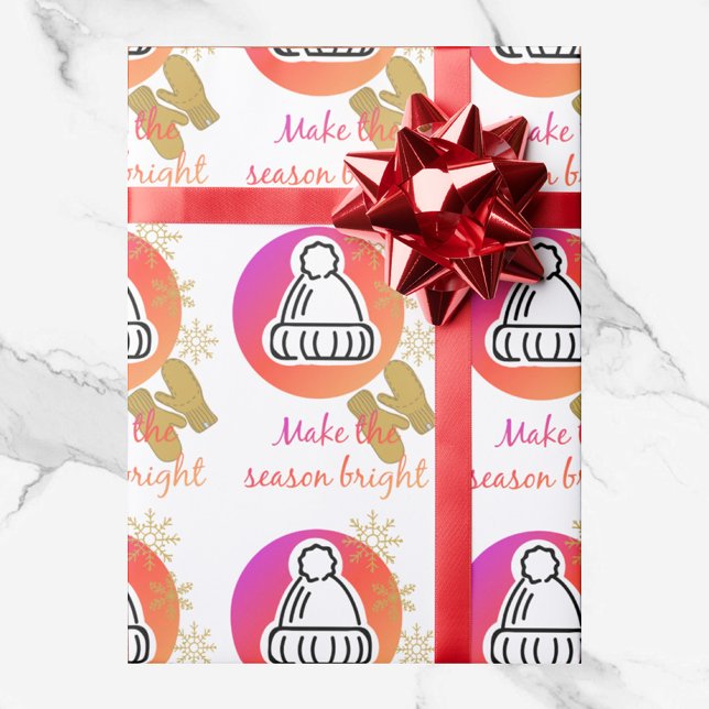 Papier Cadeau Joli Casquette et Mittens hiver saison brillante (Créateur téléchargé)