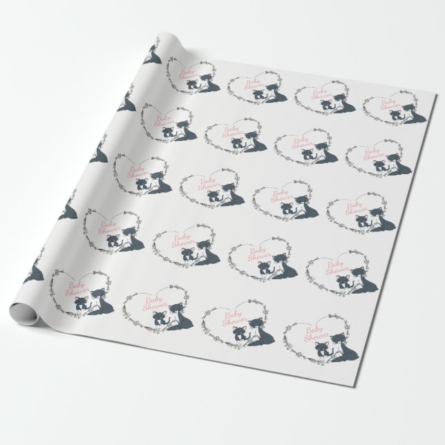 Papier Cadeau Joli Chat, Kitten, Baby shower Fils Heart Girls (Déroulé)