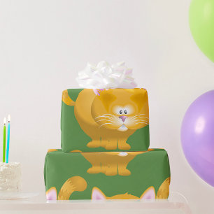 Papier Cadeau Joli chat tigré roux rond