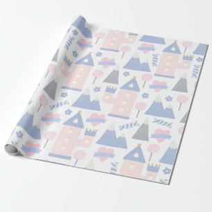 Papier Cadeau Joli Château Rose Princesse Avec Coeur