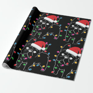 Papier Cadeau Joli chien Carlin avec lumière de Noël