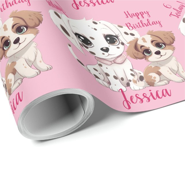 Papier Cadeau Joli chien chiot 6e anniversaire (Coin rond)