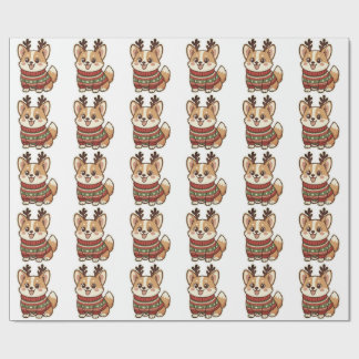 Papier Cadeau Joli chien Corgi en pull de Noël laid emballage ca