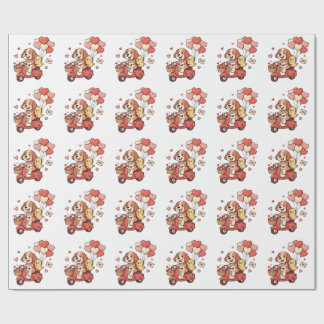 Papier Cadeau Joli chien de la Saint-Valentin en scooter avec ba