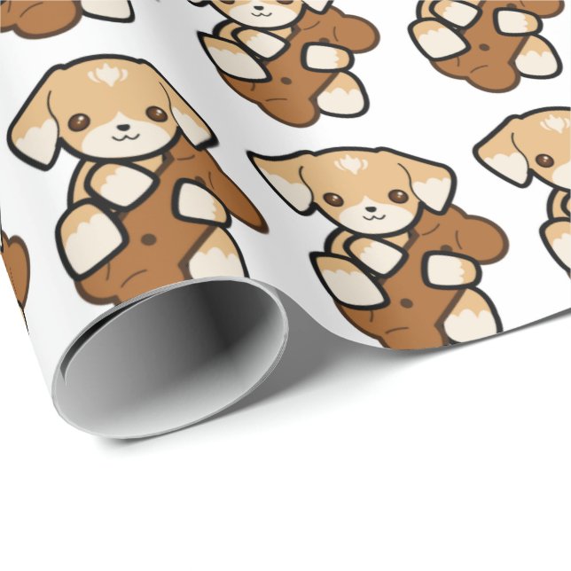 Papier Cadeau Joli Chiot Avec Un Os (Coin rond)