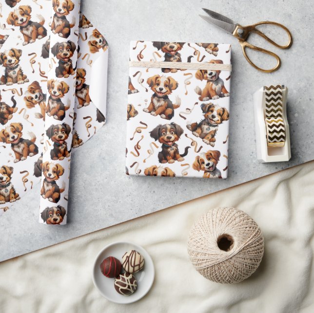 Papier Cadeau Joli chiot Brown Ribbon chien animal animal (Artisanat)