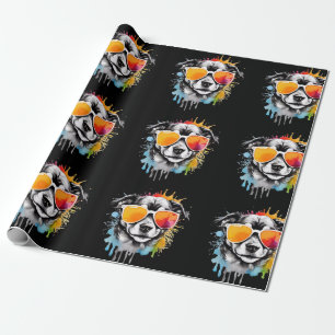 Papier Cadeau Joli chiot coloré avec lunettes de soleil splash