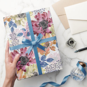 Papier Cadeau Joli chrysanthème orange rose Vintage