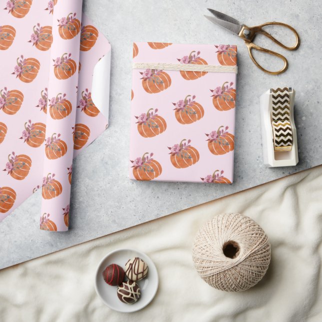 Papier Cadeau Joli Citrouille rose Floral Fille Anniversaire (Artisanat)