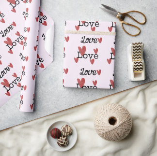Papier Cadeau Joli cœur de crayon rouge avec texte Amour