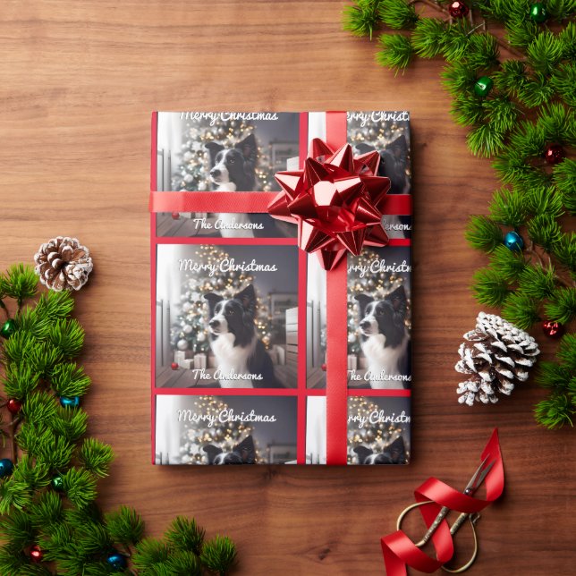 Papier Cadeau Joli collier frontalier et sapin de Noël Rouge (Cadeau de vacances)
