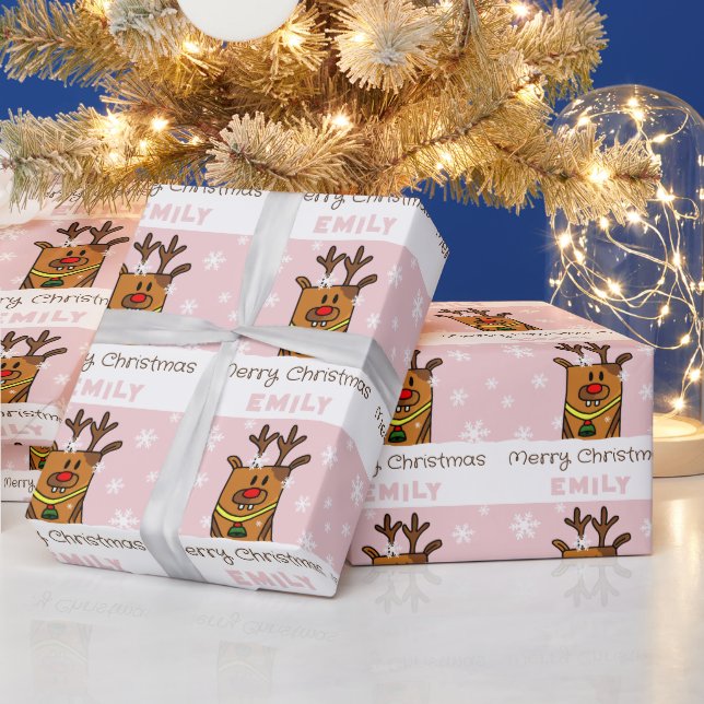Papier Cadeau Joli Dessin de cerfs roses Snowflakes Fille Noël (Vacances)