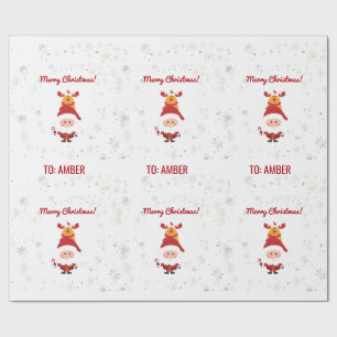 Papier Cadeau Joli drôle moderne Rudolph Santa nom personnalisé 