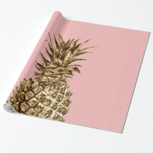 Papier Cadeau Joli élégant or girly & ananas rose pastel