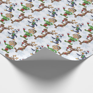 Papier Cadeau Joli Elfes/Amis Papier d'enveloppement de Noël