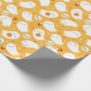 Papier Cadeau Joli Fantômes d'Halloween avec citrouilles sur ora