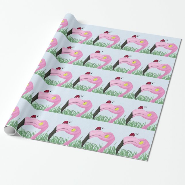 Papier Cadeau Joli Flamant rose rose (Déroulé)