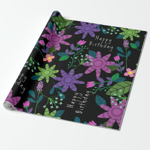 Papier Cadeau Joli Floral coloré Joyeux Anniversaire