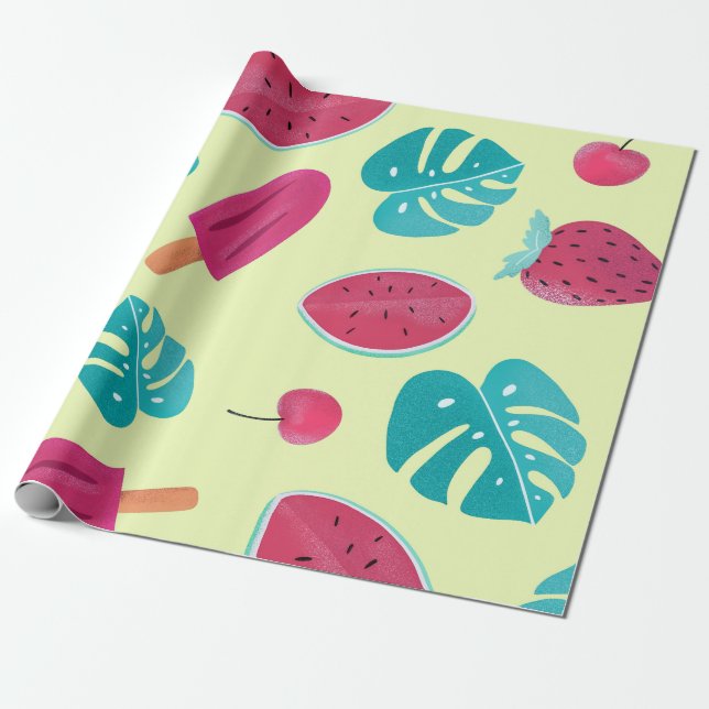 Papier Cadeau Joli fruit tropical Feuille Ice Pops Motif| (Déroulé)