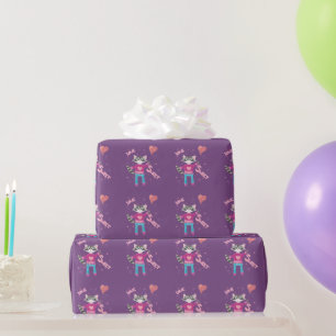 Papier Cadeau Joli gamin de raton laveur Valentine's Day violet 