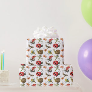 Papier Cadeau Joli Garden Snails Bees Ladybugs Art Motif