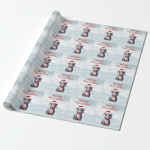Papier Cadeau Joli Hippopotame Santa Hat Snowy Noël