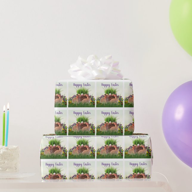 Papier Cadeau Joli lapin de Pâques en Jardin Fleur (Cadeaux de fête)