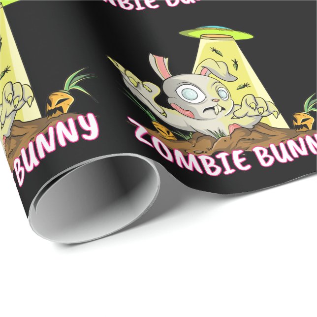 Papier Cadeau Joli lapin de Pâques Zombie (Coin rond)